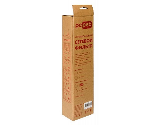 Сетевой фильтр PC PET AP01006-1.8-BK, 1.8м, 5 розеток, черный