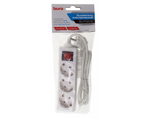 Сетевой фильтр Buro BU-PSL3.5/W, 5м, 3 розетки, белый