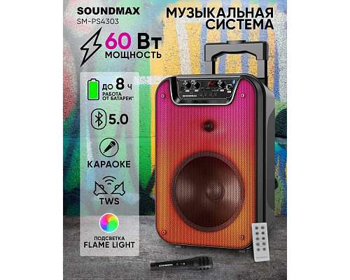 Портативная акустика SOUNDMAX SM-PS4303(чёрный)