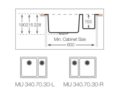 Кухонная мойка TopZero (prime) MU 340.70.30 GT10K L