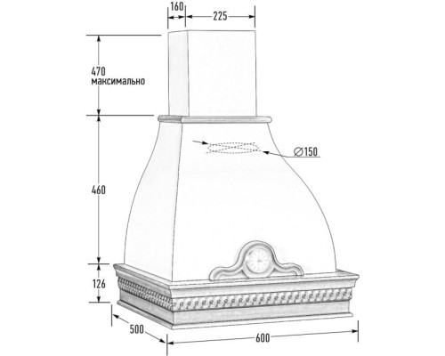 Вытяжка РУДЖЕРИ 600 (ППУ)с часамиДУБ/БЕЛЫЙ МУАР мощ.900 EMA ITALY