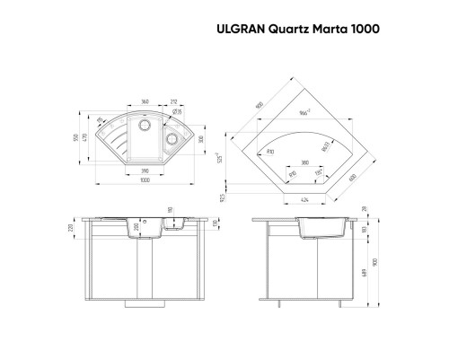 Мойка ULGRAN Quartz Marta 1000-01 жасмин