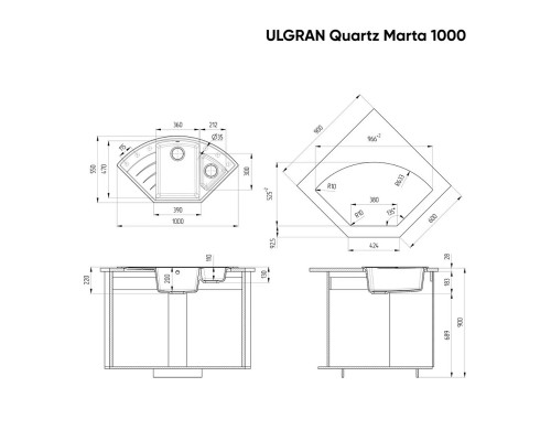 Мойка ULGRAN Quartz Marta 1000-05 бетон