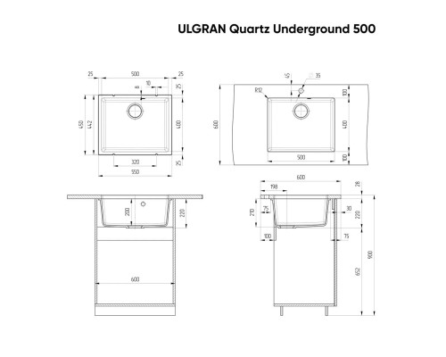 Мойка ULGRAN Quartz Undergraund 500-01 жасмин