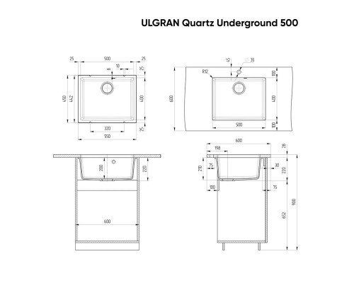 Мойка ULGRAN Quartz Undergraund 500-02 лен