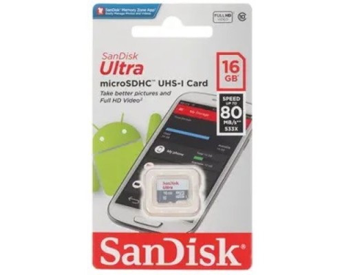 Карта памяти SanDisk Ultra microSDHC 16 ГБ [SDSQUNS-016G-GN3MN]