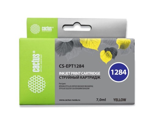 Картридж струйный Cactus CS-EPT1284 желтый (7мл) для Epson Stylus S22/S125/SX420/SX425/Office BX305