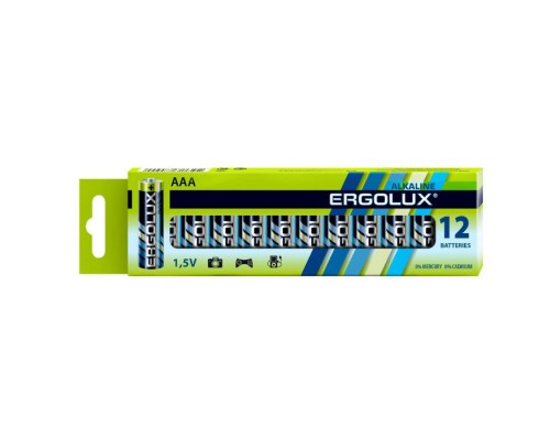 Батарея Ergolux Alkaline LR03 BP-12 AAA 1250mAh (12шт) коробка