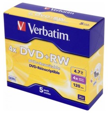 Диск DVD+RW Verbatim 4.7Gb 4x Jewel case (5шт) (43229)