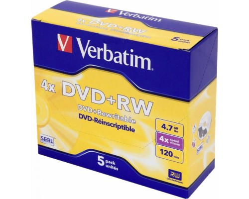 Диск DVD+RW Verbatim 4.7Gb 4x Jewel case (5шт) (43229)