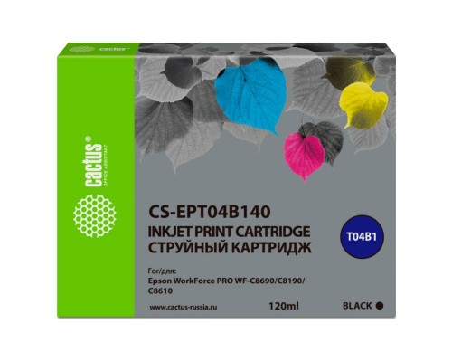 Картридж струйный Cactus CS-EPT04B140 T04B1 черный (120мл) для Epson WorkForce Pro WF-C8190, WF-C8690