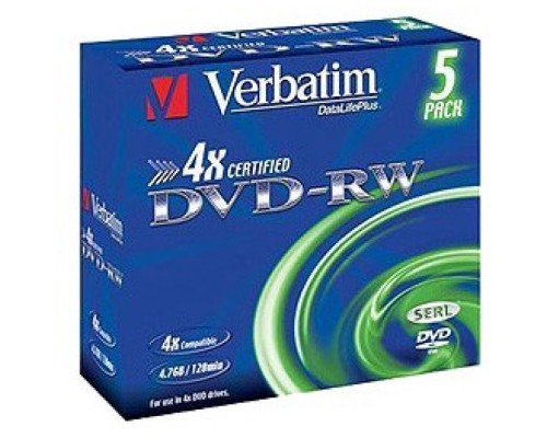 Диск DVD-RW Verbatim 4.7Gb 4x Jewel case (5шт) (43285)