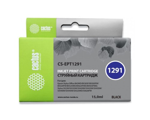 Картридж струйный Cactus CS-EPT1291 черный (15мл) для Epson Stylus Office B42/BX305/BX305F/BX320/BX525/BX625/SX420/SX425/SX525/SX620