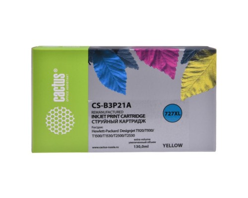 Картридж струйный Cactus №727 CS-B3P21A желтый (130мл) для HP DJ T920/T1500/T2530