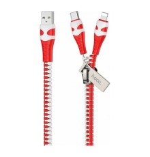 Кабель USB 2.0 Hoco U97 AM/Type-C/Lightning красный-белый, 1.2м