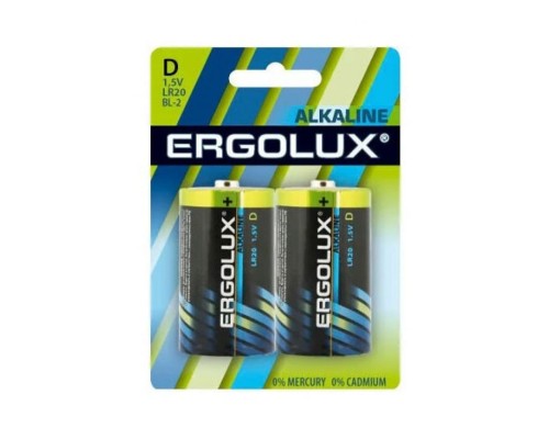 Батарея Ergolux Alkaline LR20 BL-2 D 21000mAh (2шт) блистер