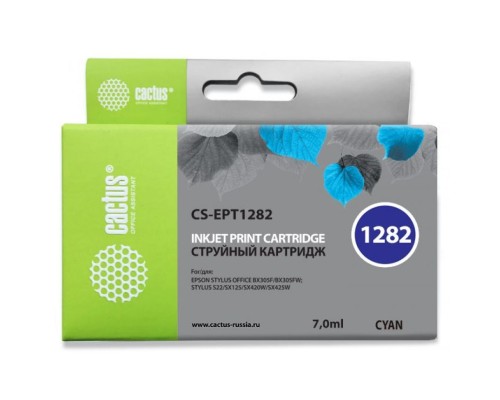 Картридж струйный Cactus CS-EPT1282 голубой (7мл) для Epson Stylus S22/S125/SX420/SX425/Office BX305