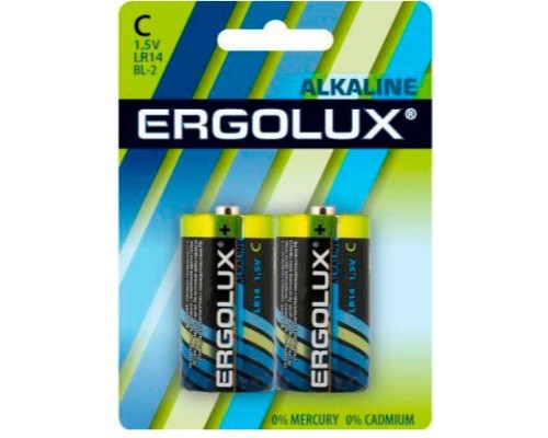 Батарея Ergolux Alkaline LR14 BL-2 C 8450mAh (2шт) блистер