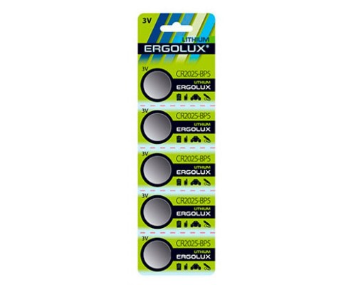 Батарея Ergolux Lithium CR2025-BP5 CR2025 150mAh (5шт) блистер