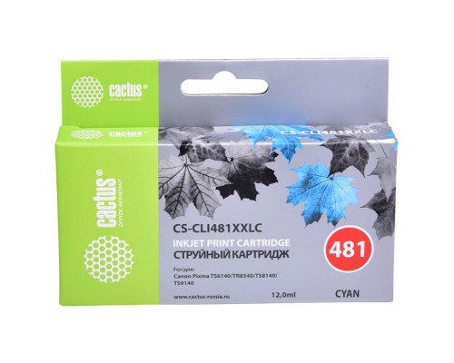 Картридж струйный Cactus CS-CLI481XXLC голубой (12мл) для Canon Pixma TR7540/TR8540/TS6140/TS8140