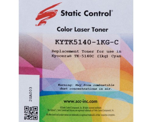 Тонер Static Control KYTK5140-1KG-C голубой флакон 1000гр. для принтера Kyocera EcoSys-M6030/M6530/P6130/M6035/M6535/P6035