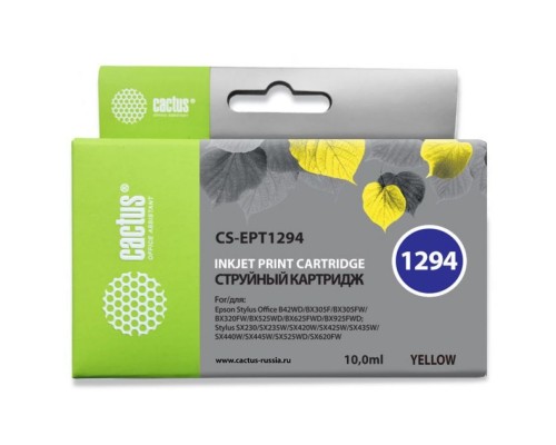 Картридж струйный Cactus CS-EPT1294 желтый (10мл) для Epson B42/BX305/BX305F/BX320/BX525/BX625/SX420/SX425/SX525/SX623