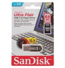 Флеш Диск Sandisk 64Gb Cruzer Ultra Flair SDCZ73-064G-G46 USB3.0 серебристый/черный