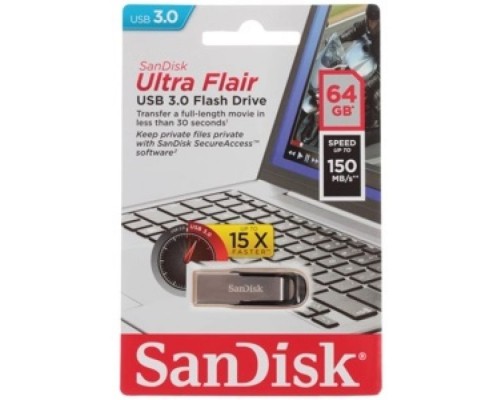 Флеш Диск Sandisk 64Gb Cruzer Ultra Flair SDCZ73-064G-G46 USB3.0 серебристый/черный