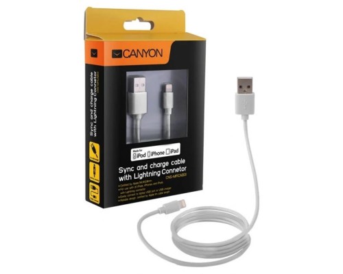 Кабель Apple Lightning коннектор USB2.0, 1.0m, CANYON CNS-MFICAB01W