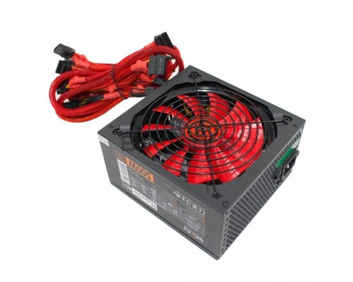 Блок питания Ginzzu PC500 14CM(Red) 80+ black,APFC,24+4p,2 PCI-E(6+2), 5*SATA, 4*IDE,оплетка, кабель питания,цветная коробка