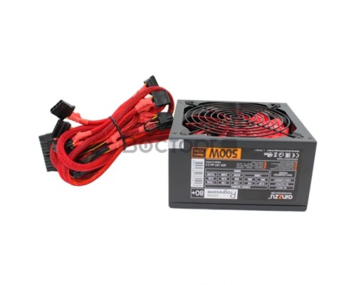 Блок питания Ginzzu PC500 14CM(Red) 80+ black,APFC,24+4p,2 PCI-E(6+2), 5*SATA, 4*IDE,оплетка, кабель питания,цветная коробка