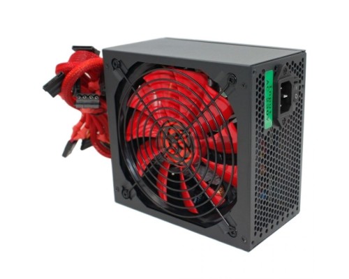 Блок питания Ginzzu PC500 14CM(Red) 80+ black,APFC,24+4p,2 PCI-E(6+2), 5*SATA, 4*IDE,оплетка, кабель питания,цветная коробка