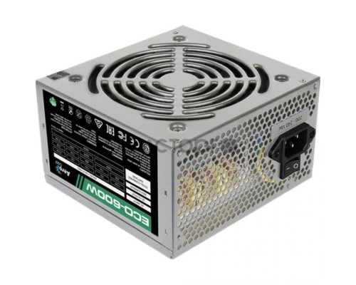 Блок питания Aerocool 600W Retail ECO-600W ATX v2.3 Haswell, fan 12cm, 400mm cable, power cord, 20+4P, 12V 4+4P, 1x PCI-E 6+2P, 4x SATA, 3x PATA, 1x F