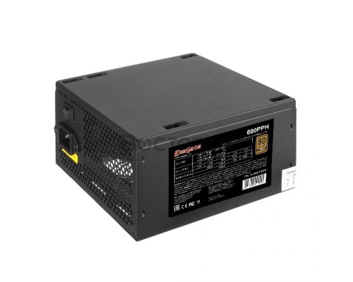 Блок питания 600W ExeGate 80 PLUS® Bronze 600PPH-S-OEM (ATX, APFC, КПД 85% (80 PLUS Bronze)SC, 12cm fan, 24pin, (4+4)pin, PCIe, 5xSATA, 3xIDE, black, кабель 220V с защитой от выдергивания)