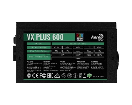 Блок питания Aerocool VX PLUS 600 RGB (600 Вт)