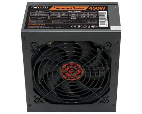 Блок питания 450W Ginzzu SB450 (ATX, V2.3, 20+4 pin, Fan 120mm) (SB450)