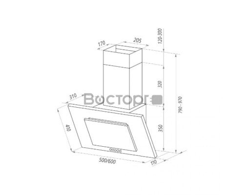 Вытяжка MAUNFELD TOWER C 60 чёрный 520м3/час 3скорости 54дБ 250Вт