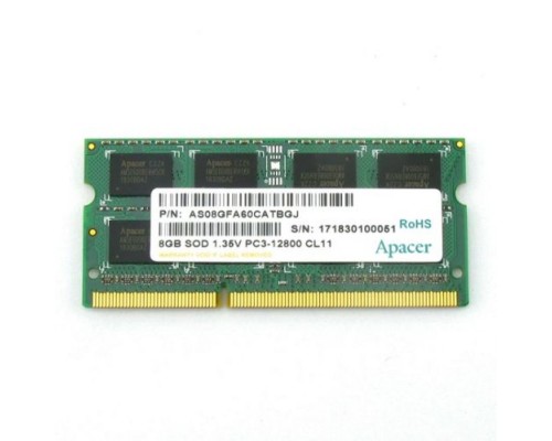 Модуль памяти SODIMM DDR3 8GB Apacer DV.08G2K.KAM (AS08GFA60CATBGJ) PC3-12800 1600MHz 2Rx8 CL11 204-pin 1.35V