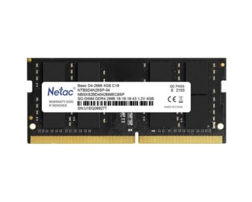 Модуль памяти SODIMM DDR4 4GB Netac NTBSD4N26SP-04 PC21300, 2666Mhz, C19