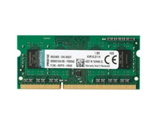 Модуль памяти SODIMM DDR3 4GB Kingston KVR16LS11/4WP 1600MHz, Non-ECC, CL11, 1.35V, Unbuffered, 1R