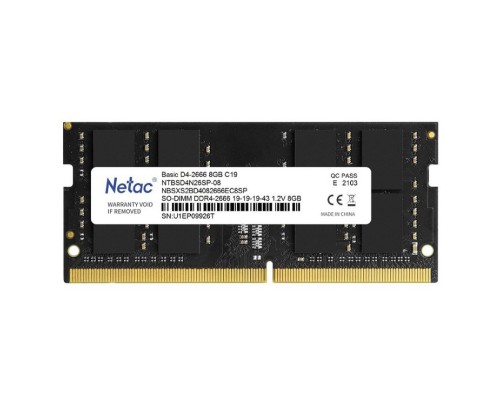 Модуль памяти SODIMM DDR4 8GB Netac NTBSD4N26SP-08 PC21300, 2666Mhz, C19