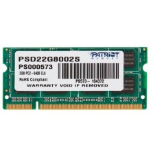 Модуль памяти SODIMM DDR2 2GB Patriot PSD22G8002S Signature Line PC2-6400 800MHz 200-pin CL6 1.8V Unbuffered DR RTL