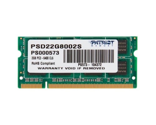 Модуль памяти SODIMM DDR2 2GB Patriot PSD22G8002S Signature Line PC2-6400 800MHz 200-pin CL6 1.8V Unbuffered DR RTL