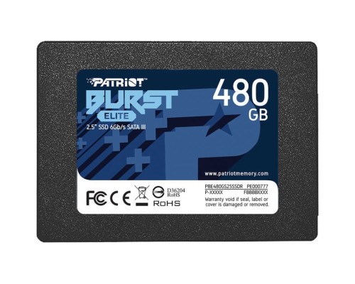 Накопитель SSD 2.5'' Patriot Memory PBE480GS25SSDR Burst Elite 480GB 6Gb/s 450/320MB/s IOPS 40K/40K MTBF 2M 7mm