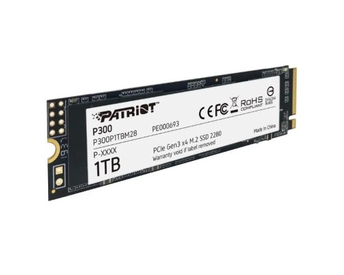 Накопитель SSD M.2 Patriot P300P1TBM28 1.0TB, PCI-E 3.0 x4, up to 2100/1650MBs, 290000 IOPs, 3D TLC, SMI2263XT, TBW 320TB, 22х80mm