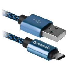 Кабель USB Defender to Type-C 1m в оплетке blue