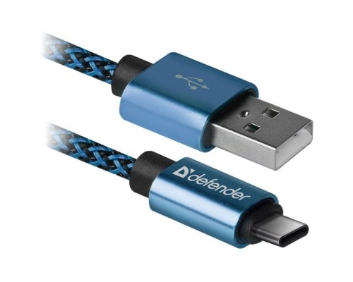 Кабель USB Defender to Type-C 1m в оплетке blue