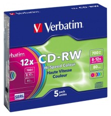 CD-диск Verbatim 700МБ 8x-12x Slim, цветные (5шт)