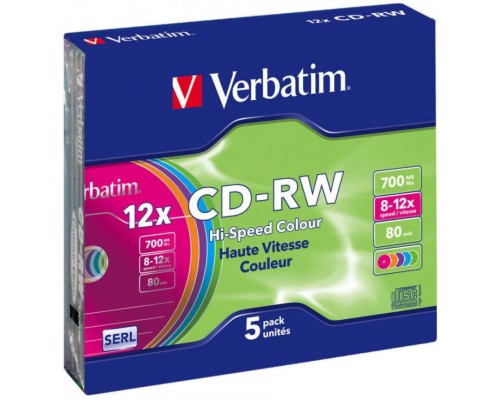 CD-диск Verbatim 700МБ 8x-12x Slim, цветные (5шт)