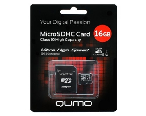 Карта памяти Qumo microSDHC 16Gb UHS-I + SD-адаптер